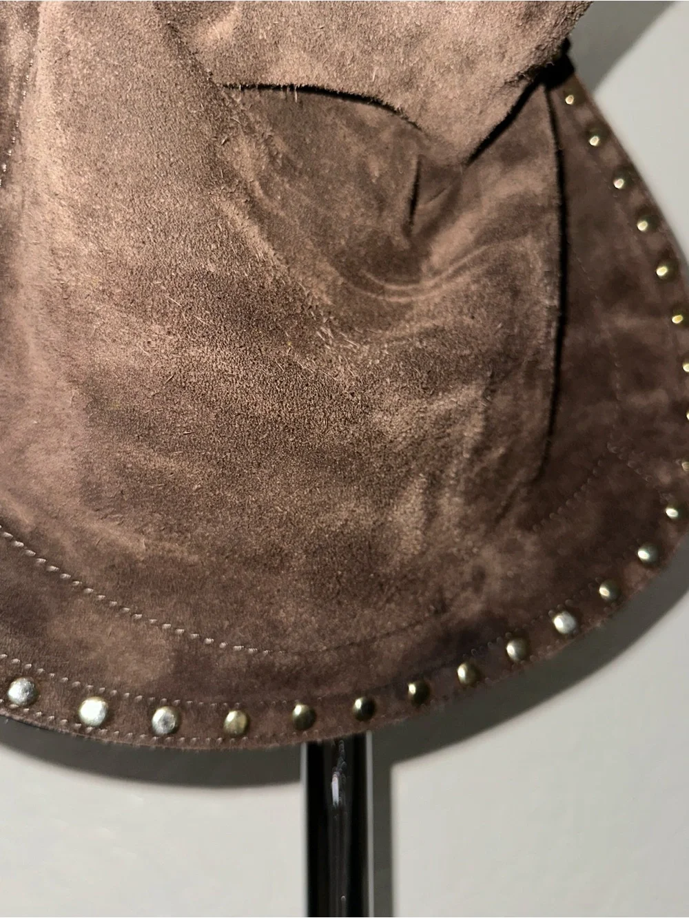 Stud-Trim Suede Hobo Shoulder Bag - Dark Brown